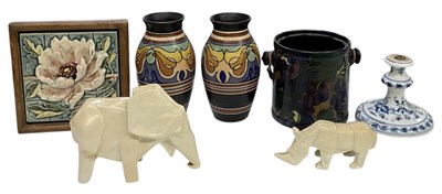 Lot 500 - GOUDA; a pair of Dutch art pottery baluster...
