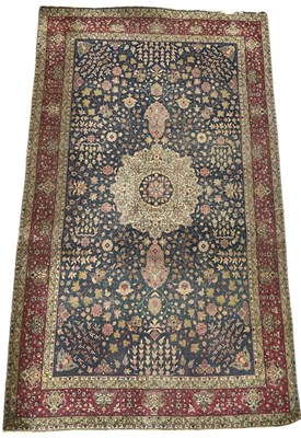 Lot 84 - A Persian hand woven blue ground 'Tabriz' type...