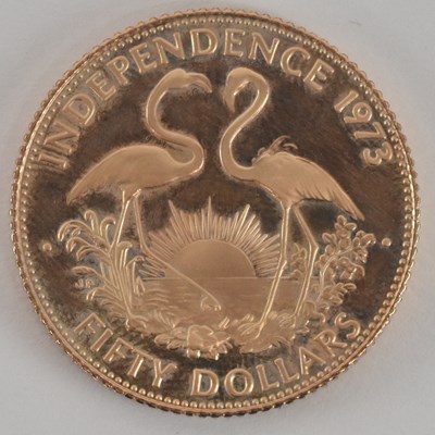 Lot 1372 - A Bahamas Independence 1973 fifty dollar coin,...