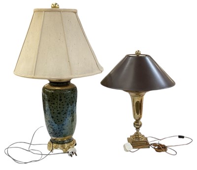 Lot 99 - A modern brass mounted ceramic baluster form...