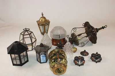Lot 1231 - A group of ceiling lamps, including a copper...