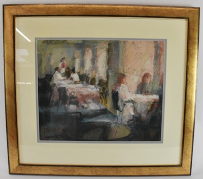 Lot 212 - DEBRA MANIFOLD (1961-2002); pastel, 'Teatime,...