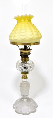 Lot 1532 - ST LOUIS; a frosted and cut glass oil lamp