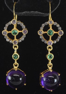 Lot 1257 - A pair of 925 hallmarked silver gilt cabochon...