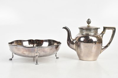 Lot 1462 - A large white metal footed bowl with scalloped...