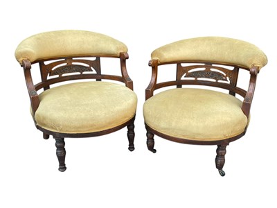 Lot 2178 - A pair of Victorian carved walnut framed tub...