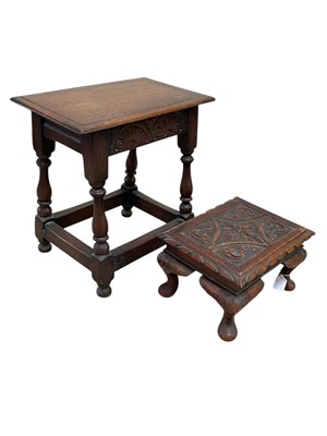 Lot 2131 - A reproduction oak joint stool, with carved...