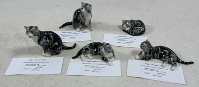 Lot 207 - MIKE HINTON; five pottery cats, all signed to...