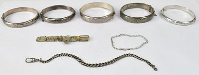 Lot 1055 - Five hallmarked silver hinged bangles with...