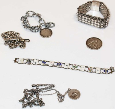 Lot 1194 - A graduated hallmarked silver fob chain,...