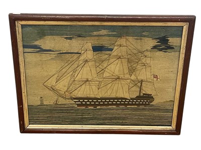Lot 1090 - A mid 19th century sailor's woolwork picture...
