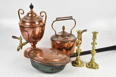 Lot 1380 - A Victorian copper tea urn, a copper kettle, a...