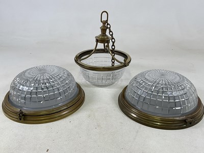 Lot 1218 - A pair of cut glass brass mounted plafonniers,...