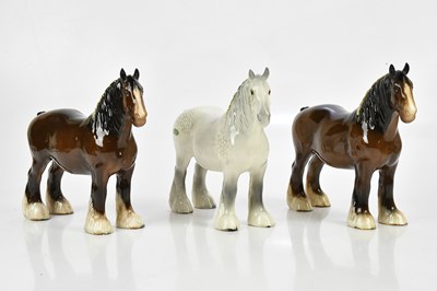Lot 1611 - BESWICK; three models of Shire horses...