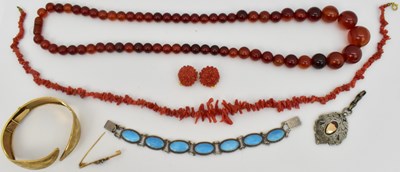 Lot 1367 - A group of costume jewellery, comprising a 9ct...