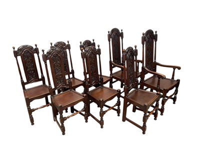 Lot 2077 - A set of six 19th century oak dining chairs...