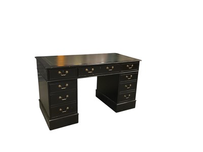 Lot 42 - An early 20th century ebonised pedestal desk,...