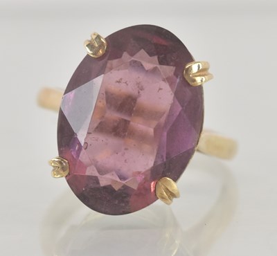 Lot 1185 - A 9ct yellow gold amethyst set ring, the large...