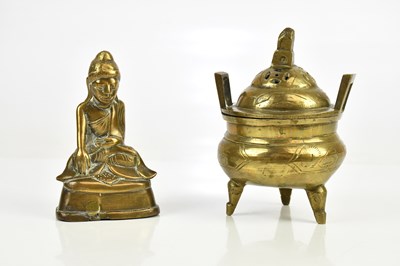 Lot 5 - A brass twin handled incense burner, height...