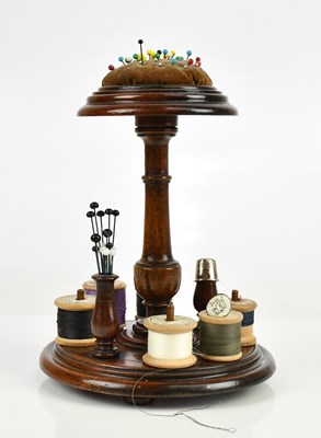 Lot 1275 - A 19th century mahogany bobbin holder/pin...
