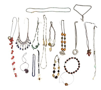 Lot 1351 - A group of ethnic and semi-precious stone set...