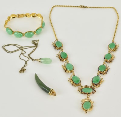 Lot 1325 - Four items of jade style jewellery comprising...