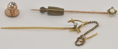 Lot 1142 - A yellow metal seed pearl and diamond set...