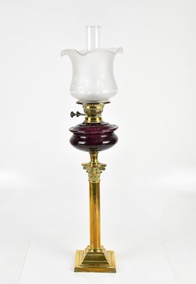 Lot 2411 - A Victorian brass oil lamp, with later frosted...