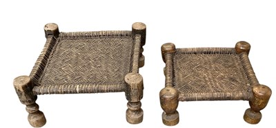 Lot 33 - An Afghan stool, with woven seat and wooden...