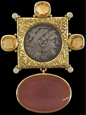 Lot 1274 - A 19th century yellow metal mounted citrine...