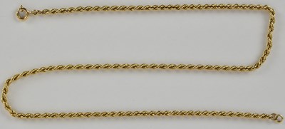 Lot 1241 - A 9ct gold rope twist necklace with ring clasp,...
