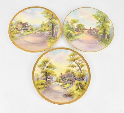 Lot 195 - ROYAL WORCESTER; three cabinet plates,...