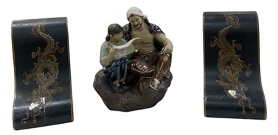 Lot 674 - A pair of Victorian japanned ware black...