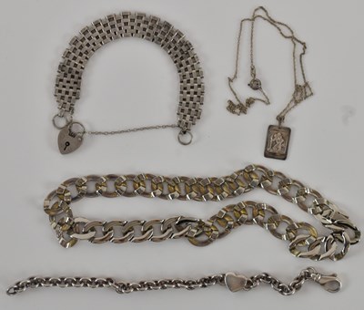 Lot 1344 - A 925 silver gate link bracelet, with padlock...