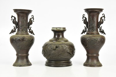 Lot 22 - A pair of Japanese bronze vases, each...