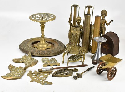 Lot 1390 - A mixed collection of brassware, including...