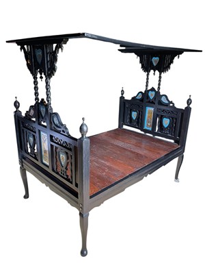 Lot 2079 - An Indian ebonised four poster bed set with...