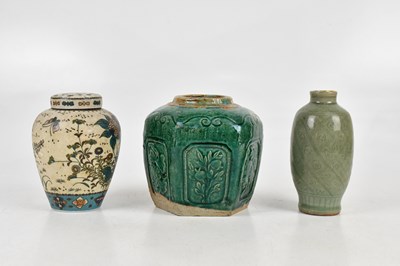 Lot 10 - A Japanese celadon glazed vase of ovoid form,...