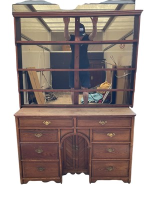 Lot 2255 - An old pitch pine dresser base, with an...