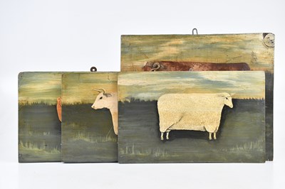 Lot 537 - Four oils on panel, naive animals comprising a...