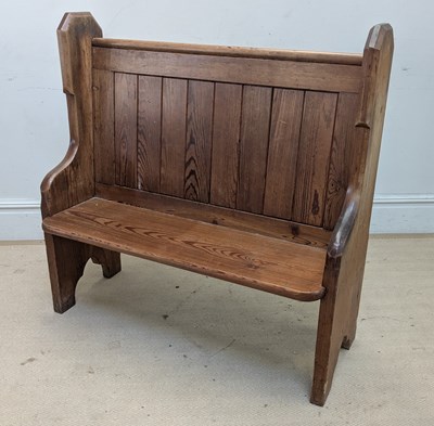 Lot 2268 - A Victorian pitch pine pew, width 110cm.