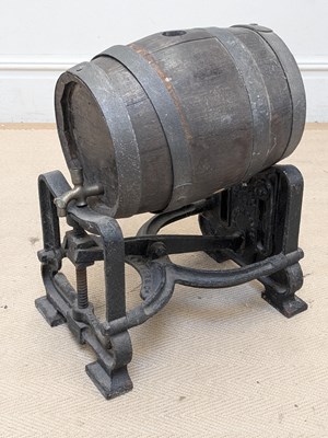 Lot 1314 - A coopered whisky/water barrel, on a black...