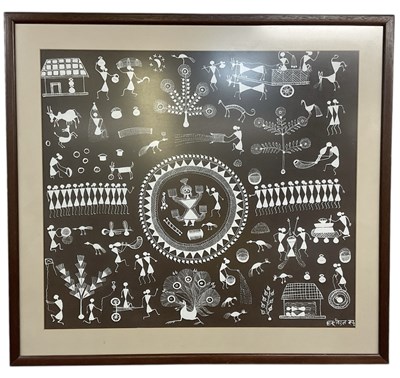 Lot 204 - An Indian Warli tribe watercolour, village...