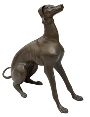 Lot 689 - A modern bronze figure of a seated greyhound,...