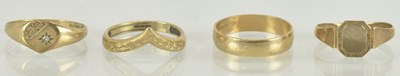 Lot 1194 - Two 9ct yellow gold signet rings, sizes I and...