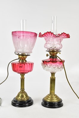 Lot 2403 - Two Victorian oil lamps converted to...