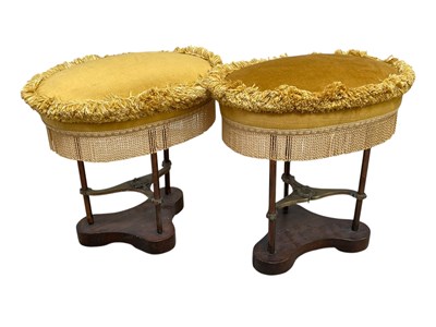 Lot 2156 - A pair of Victorian brass framed sewing stools,...