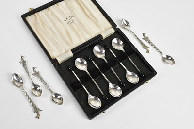 Lot 1577 - A cased set of six hallmarked silver coffee...