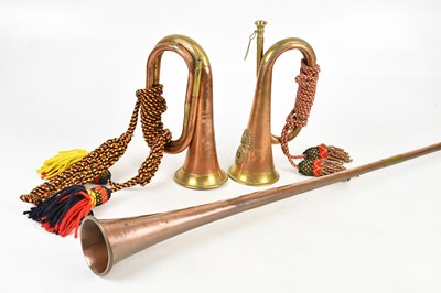 Lot 1110 - A Royal Welch Fusiliers copper bugle, a...