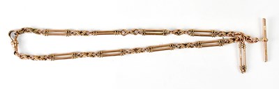 Lot 1162 - A 9ct rose gold fetter link watch chain with T-...